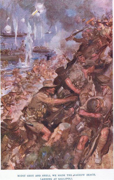 Landing bij Gallipoli. Midden in schoten en granaten bereikten we het smalle strand door Cyrus Cuneo